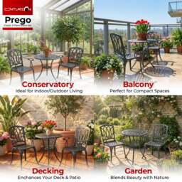 Rackhams POSITANO Luxurious Garden and Patio Table and 2 Large Chairs with Armrests Cast Aluminium Bistro Set - Grey - thumbnail 3