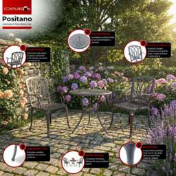 Rackhams POSITANO Luxurious Garden and Patio Table and 2 Large Chairs with Armrests Cast Aluminium Bistro Set - Grey - thumbnail 4