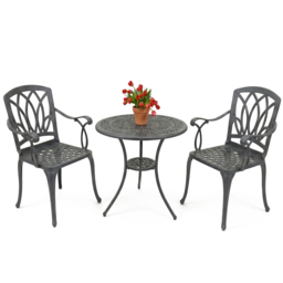 Rackhams POSITANO Luxurious Garden and Patio Table and 2 Large Chairs with Armrests Cast Aluminium Bistro Set - Grey - thumbnail 1