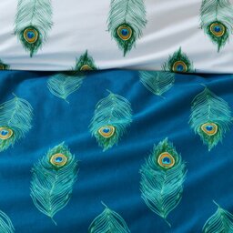 Rackhams Peacock Feather Cotton Reversible Duvet Cover Set Teal Green - Super King - Teal Green - thumbnail 5