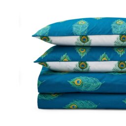 Rackhams Peacock Feather Cotton Reversible Duvet Cover Set Teal Green - Super King - Teal Green - thumbnail 6