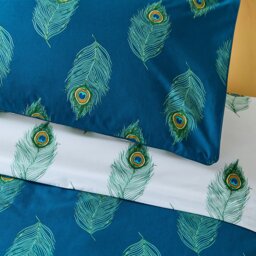 Rackhams Peacock Feather Cotton Reversible Duvet Cover Set Teal Green - Super King - Teal Green - thumbnail 4