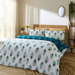 Rackhams Peacock Feather Cotton Reversible Duvet Cover Set Teal Green - Super King - Teal Green - thumbnail 2
