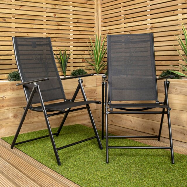 Rackhams 2 x Multi Position High Back Reclining Garden / Outdoor Folding Chair in Black - image 1