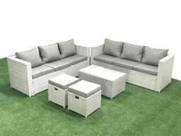 Rackhams Garden Outdoor PE Rattan Furniture Set 8 Seater Rattan Garden Sofa Set with 2 Small Footstool Light Grey Mixed - thumbnail 1