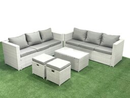 Rackhams Garden Outdoor PE Rattan Furniture Set 8 Seater Rattan Garden Sofa Set with 2 Small Footstool Light Grey Mixed - thumbnail 2
