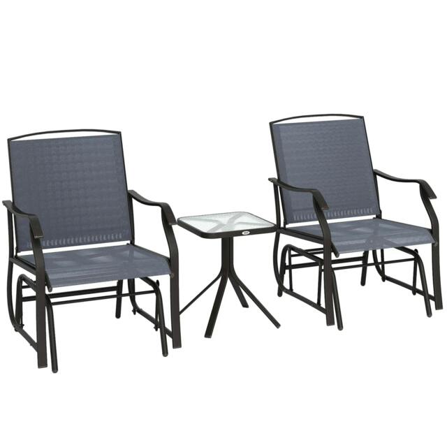 Rackhams Glider Rocking Chair & Table Set 2 Single Seaters Rocker Garden Swing Chair Patio Furniture Bistro Set Grey - image 1