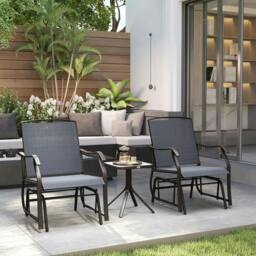 Rackhams Glider Rocking Chair & Table Set 2 Single Seaters Rocker Garden Swing Chair Patio Furniture Bistro Set Grey - thumbnail 2