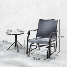 Rackhams Glider Rocking Chair & Table Set 2 Single Seaters Rocker Garden Swing Chair Patio Furniture Bistro Set Grey - thumbnail 3