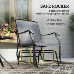 Rackhams Glider Rocking Chair & Table Set 2 Single Seaters Rocker Garden Swing Chair Patio Furniture Bistro Set Grey - thumbnail 6
