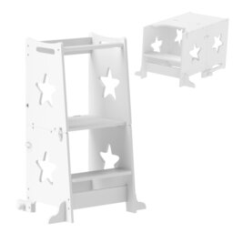 Rackhams 2-in-1 Toddler Step Stool with Safety Rail for Kitchen, White - White - 60L x 44.5W x 86Hcm - thumbnail 2