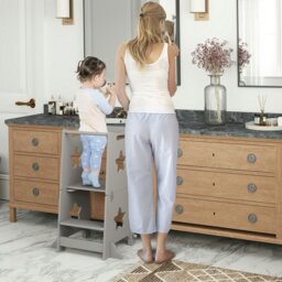Rackhams 2-in-1 Toddler Step Stool with Safety Rail for Kitchen, White - White - 60L x 44.5W x 86Hcm - thumbnail 6