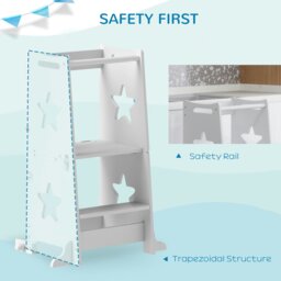 Rackhams 2-in-1 Toddler Step Stool with Safety Rail for Kitchen, White - White - 60L x 44.5W x 86Hcm - thumbnail 3