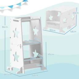 Rackhams 2-in-1 Toddler Step Stool with Safety Rail for Kitchen, White - White - 60L x 44.5W x 86Hcm - thumbnail 5
