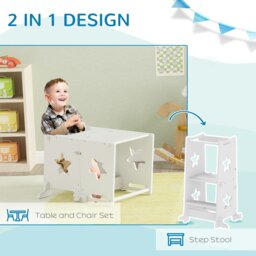 Rackhams 2-in-1 Toddler Step Stool with Safety Rail for Kitchen, White - White - 60L x 44.5W x 86Hcm - thumbnail 4