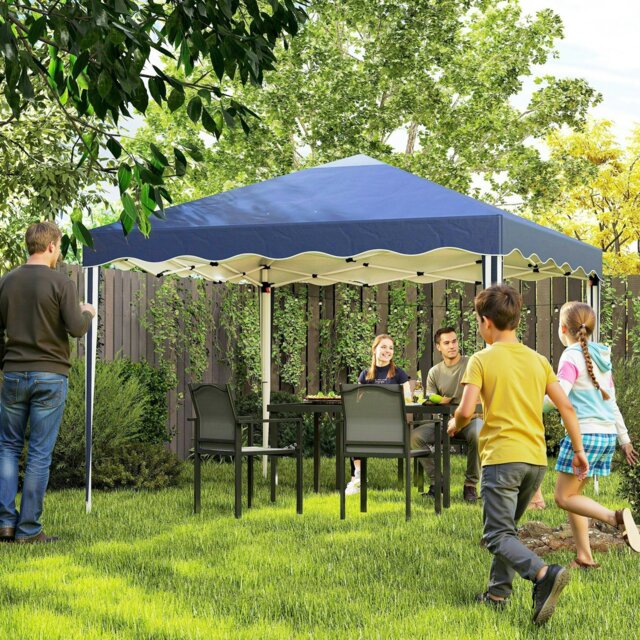 Rackhams 3x3(m) Pop Up Gazebo Marquee Tent for Garden w/ Carry Bag Black - Blue - Steel, Oxford Cloth - 295cm x 295cm x 260cm