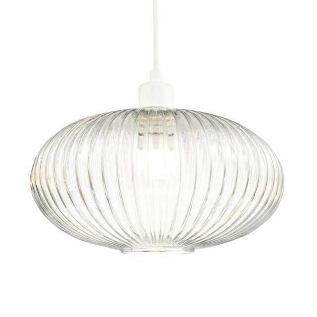 Rackhams Modern Designer Clear Transparent Line Ribbed Glass Oval Pendant Lamp Shade - image 1