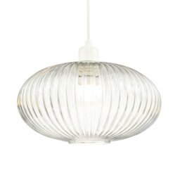Rackhams Modern Designer Clear Transparent Line Ribbed Glass Oval Pendant Lamp Shade - thumbnail 1