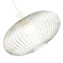 Rackhams Modern Designer Clear Transparent Line Ribbed Glass Oval Pendant Lamp Shade - thumbnail 3