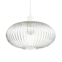 Rackhams Modern Designer Clear Transparent Line Ribbed Glass Oval Pendant Lamp Shade - thumbnail 2