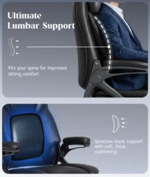Rackhams Executive Office Chair with Padded Flip-up Armrests, High Back Ergonomic Desk Chair with Lumbar Support - Balck - thumbnail 6