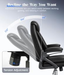 Rackhams Executive Office Chair with Padded Flip-up Armrests, High Back Ergonomic Desk Chair with Lumbar Support - Balck - thumbnail 4