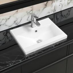 Rackhams 5004 Ceramic 51cm Mid-Edge Inset Basin with Dipped Bowl - White - 50cm