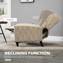 Rackhams Marble Effect Manual Reclining Armchair w/ Footrest - Beige - Polyester, Metal, Rubber Wood - 73cm x 86cm x 98cm - thumbnail 4