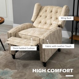 Rackhams Marble Effect Manual Reclining Armchair w/ Footrest - Beige - Polyester, Metal, Rubber Wood - 73cm x 86cm x 98cm - thumbnail 5