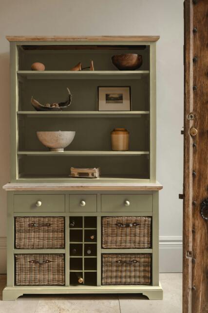 Rackhams Florence Display Cabinet With Shelves, Wine Rack and Storage Baskets - Sage Green - image 1