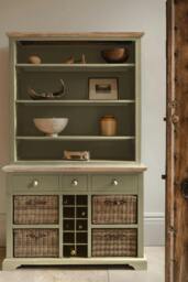 Rackhams Florence Display Cabinet With Shelves, Wine Rack and Storage Baskets - Sage Green - thumbnail 1
