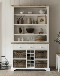 Rackhams Florence Display Cabinet With Shelves, Wine Rack and Storage Baskets - Sage Green - thumbnail 2