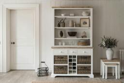 Rackhams Florence Display Cabinet With Shelves, Wine Rack and Storage Baskets - Sage Green - thumbnail 3