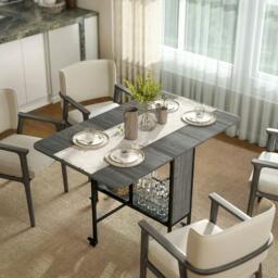 Rackhams Six-Person Drop Leaf Dining Table - Grey/Black - thumbnail 2