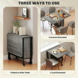 Rackhams Six-Person Drop Leaf Dining Table - Grey/Black - thumbnail 4