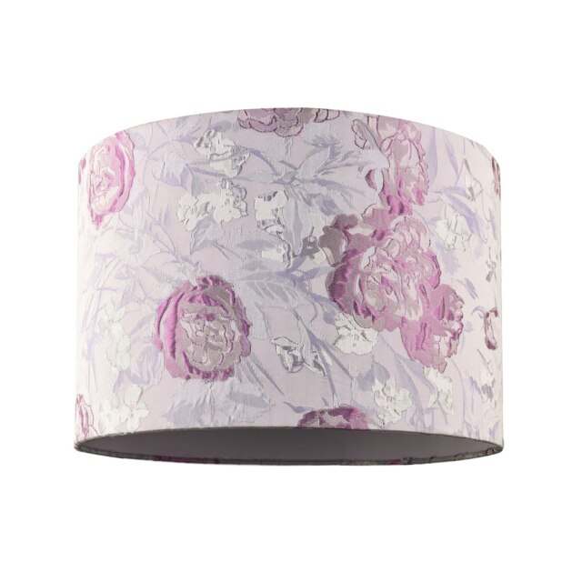 Rackhams Modern Lilac Floral Textured Jacquard Drum Lamp Shade with Pink Roses - image 1
