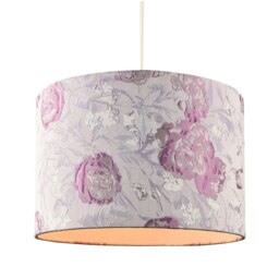 Rackhams Modern Lilac Floral Textured Jacquard Drum Lamp Shade with Pink Roses - thumbnail 2