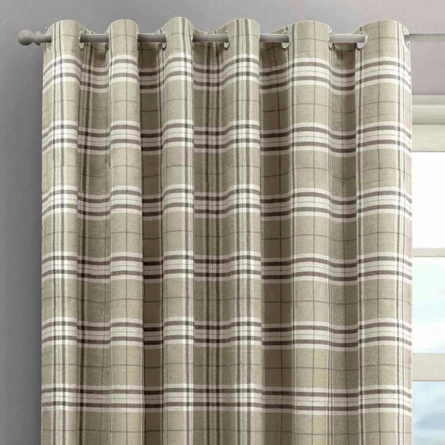 Rackhams Hugo Check Ready Made Eyelet Curtains - 168cm x 183cm - Cream