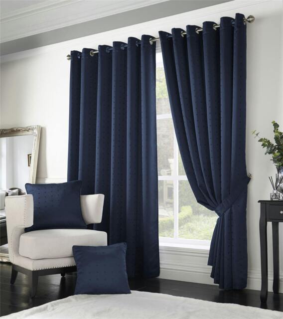 Rackhams Adi Lined Ring Top Eyelet Curtains - Navy - 168cm width x 183cm drop - image 1