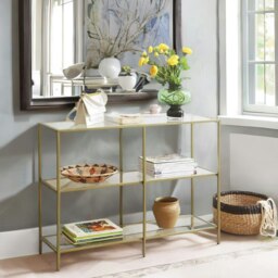 Rackhams Industrial Hallway Table With 3 Tempered Glass Shelves Gold - thumbnail 5