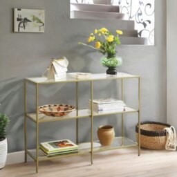 Rackhams Industrial Hallway Table With 3 Tempered Glass Shelves Gold