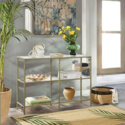 Rackhams Industrial Hallway Table With 3 Tempered Glass Shelves Gold - thumbnail 3