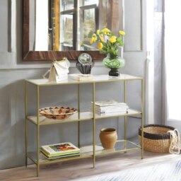 Rackhams Industrial Hallway Table With 3 Tempered Glass Shelves Gold - thumbnail 2