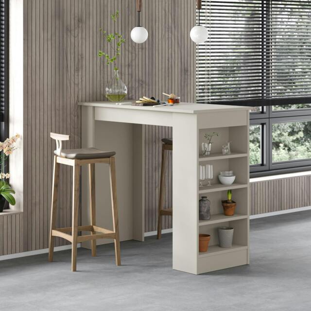 Rackhams Swallow Modern Kitchen Bar Dining Table with 4-Tier Storage Shelves H 102cm - Sandstone - image 1
