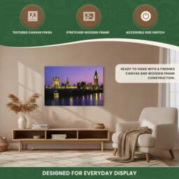 Rackhams Houses of Parliament Canvas Picture Print with 8 LED Lights, 60 x 40 cm, Stretched Wooden Frame, Battery Powered - thumbnail 5