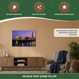Rackhams Houses of Parliament Canvas Picture Print with 8 LED Lights, 60 x 40 cm, Stretched Wooden Frame, Battery Powered - thumbnail 4