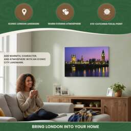 Rackhams Houses of Parliament Canvas Picture Print with 8 LED Lights, 60 x 40 cm, Stretched Wooden Frame, Battery Powered - thumbnail 2