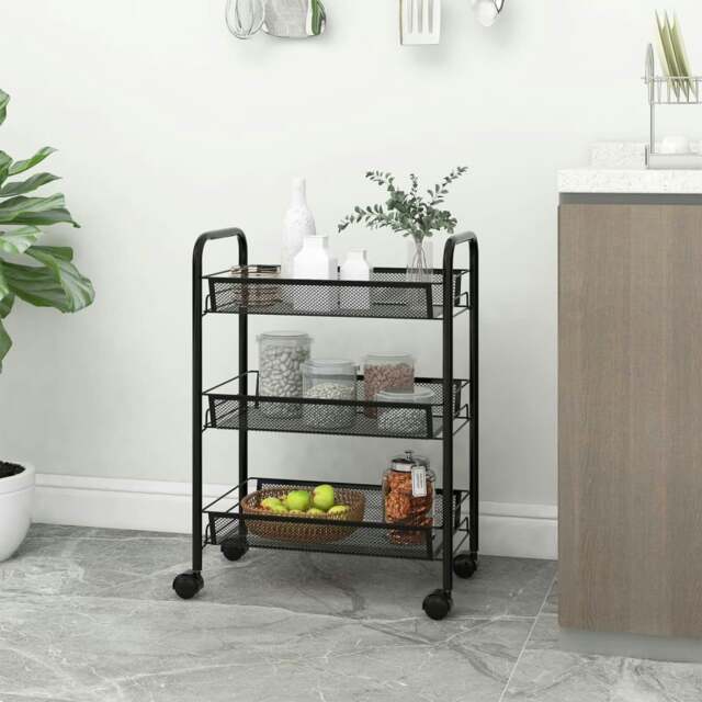 Rackhams 3-Tier Kitchen Trolley Black 46x26x64 cm Iron
