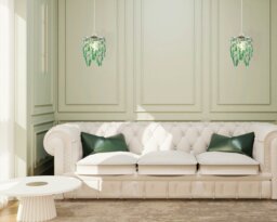 Rackhams Modern Waterfall Design Pendant Shade with Clear/Emerald Acrylic Drops and Beads - thumbnail 6