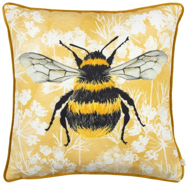 Rackhams Manor Piped Velvet Bee Cushion Cover - Yellow - 43cm x 43cm - Yellow - 100% Polyester - image 1
